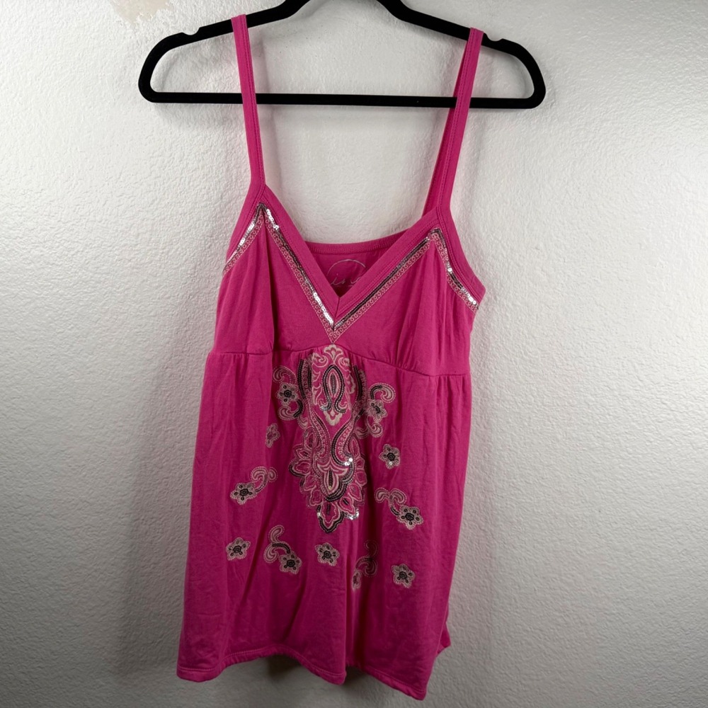 INC Babydoll Y2K 90's Embroidered Fairy Festival Boho Bling Gypsy Pink Sz M